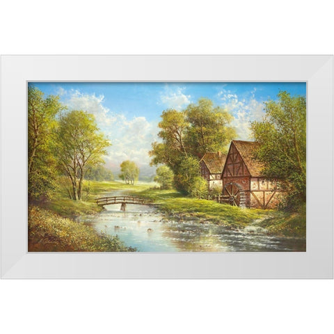 MILL AT THE RIVER White Modern Wood Framed Art Print by Glassl, Helmut