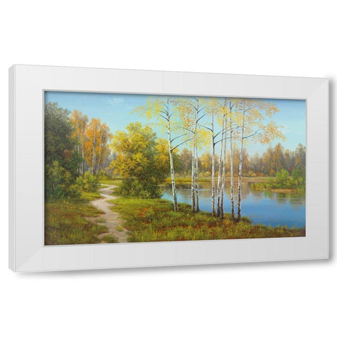 LIGHT IN THE FOREST White Modern Wood Framed Art Print by Slava