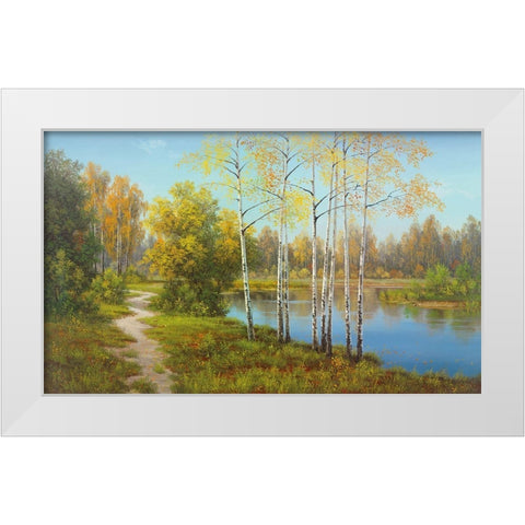 LIGHT IN THE FOREST White Modern Wood Framed Art Print by Slava