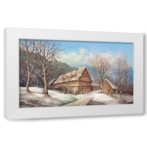 ROMANTIC MILL IN WINTER White Modern Wood Framed Art Print by Glassl, Helmut