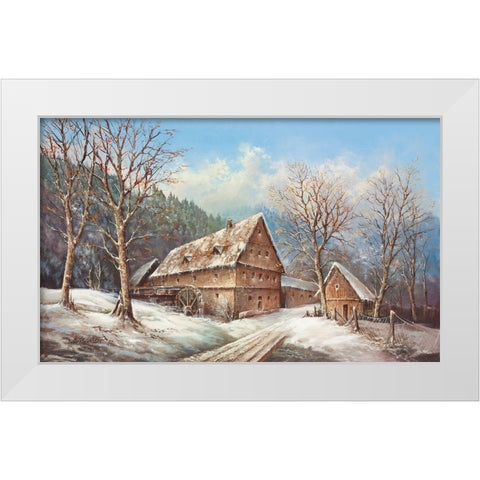ROMANTIC MILL IN WINTER White Modern Wood Framed Art Print by Glassl, Helmut