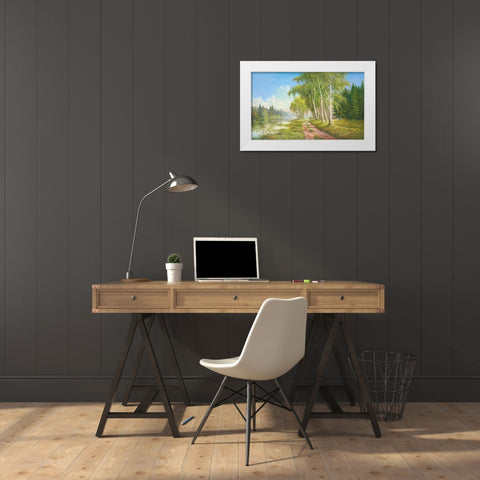 Path At The Lake White Modern Wood Framed Art Print by Glassl, Helmut