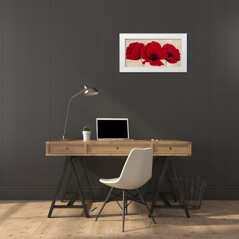 Linen Poppies I White Modern Wood Framed Art Print by Lake, Kaye