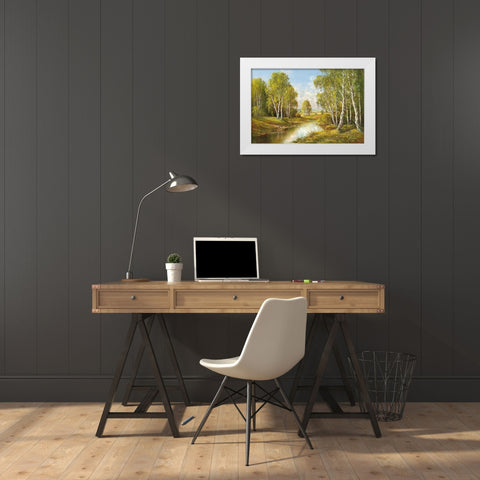 BIRCHES IN SPRINGTIME White Modern Wood Framed Art Print by Buchner, H.