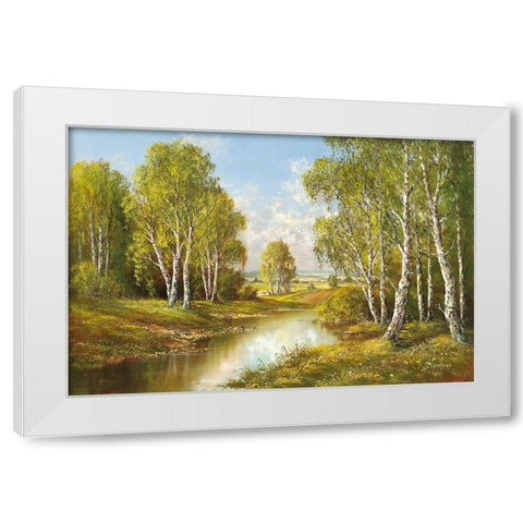 BIRCHES IN SPRINGTIME White Modern Wood Framed Art Print by Buchner, H.
