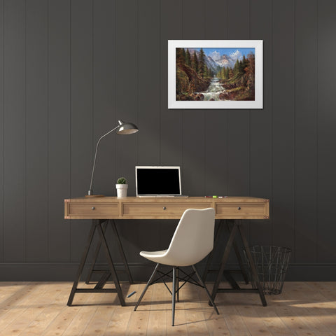 Waterfall In The Carpathians White Modern Wood Framed Art Print by Glassl, Helmut
