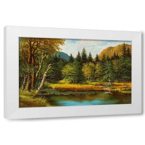 LAKE IN THE WOOD White Modern Wood Framed Art Print by Ada-Kris