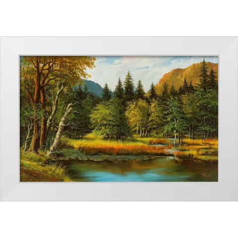 LAKE IN THE WOOD White Modern Wood Framed Art Print by Ada-Kris