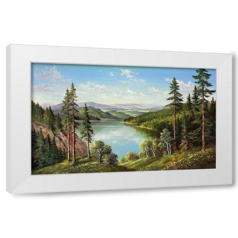 HIGH MOUNTAIN LAKE White Modern Wood Framed Art Print by Glassl, Helmut