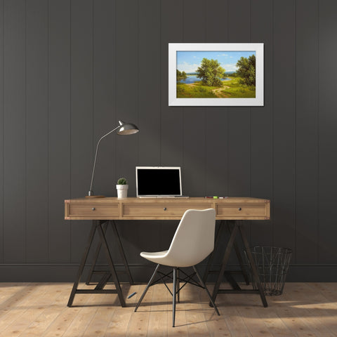 SILENT STREAM White Modern Wood Framed Art Print by Slava