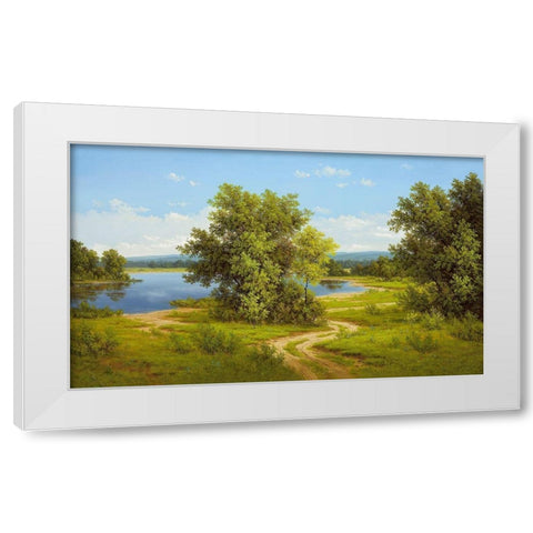SILENT STREAM White Modern Wood Framed Art Print by Slava