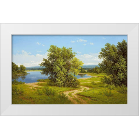 SILENT STREAM White Modern Wood Framed Art Print by Slava