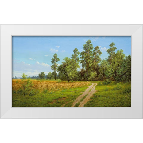 DOWN THE PATH White Modern Wood Framed Art Print by Slava