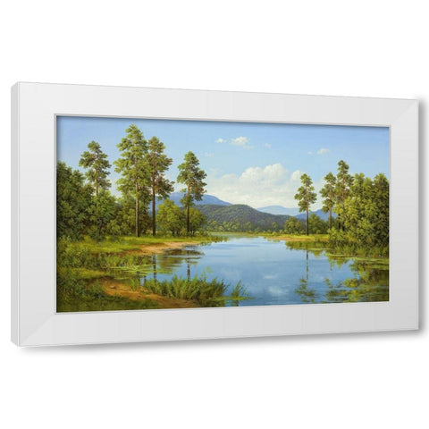HIDDEN LAKE White Modern Wood Framed Art Print by Slava