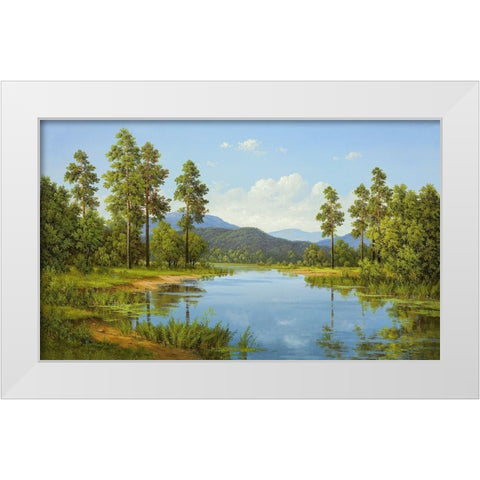 HIDDEN LAKE White Modern Wood Framed Art Print by Slava