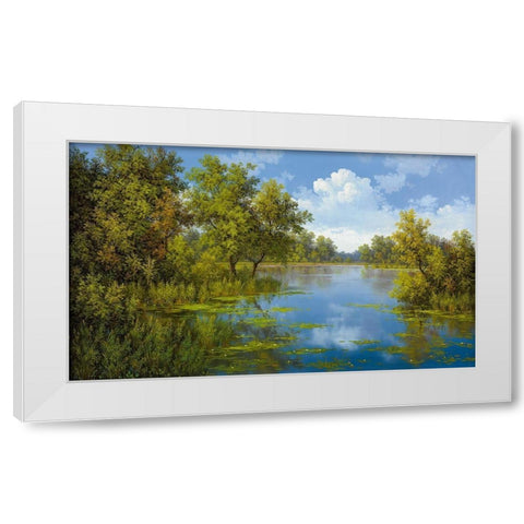 LAKE White Modern Wood Framed Art Print by Slava