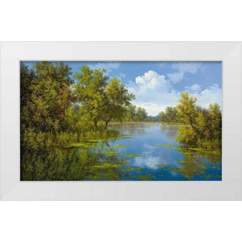 LAKE White Modern Wood Framed Art Print by Slava