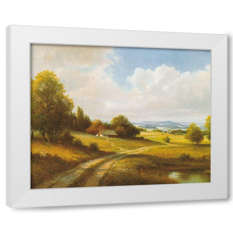 LONELY FARMHOUSE White Modern Wood Framed Art Print by Weber, Max