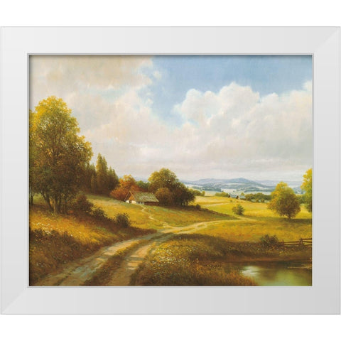 LONELY FARMHOUSE White Modern Wood Framed Art Print by Weber, Max