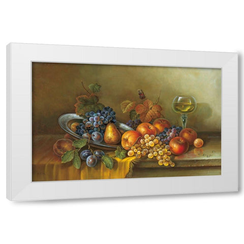 FRUITS AND A GLASS OF WINE White Modern Wood Framed Art Print by Pila