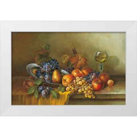 FRUITS AND A GLASS OF WINE White Modern Wood Framed Art Print by Pila