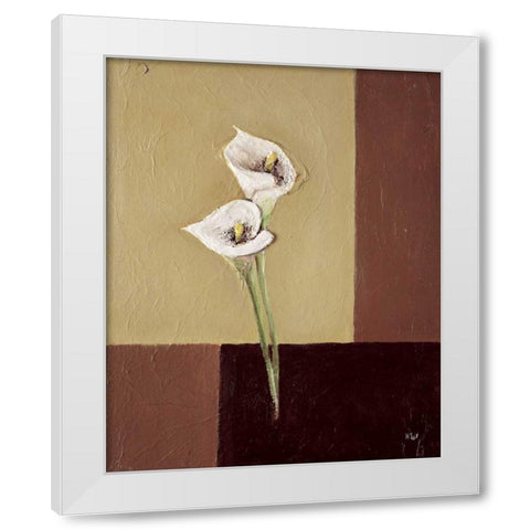 Calla lilly on brown White Modern Wood Framed Art Print by Hedy