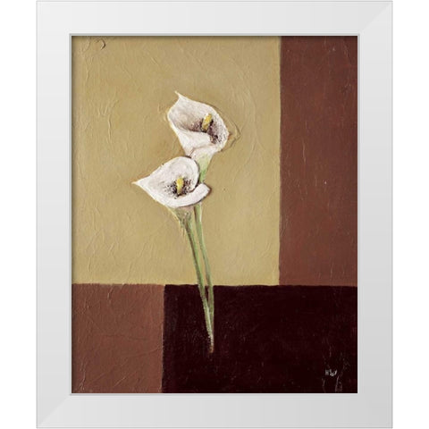 Calla lilly on brown White Modern Wood Framed Art Print by Hedy