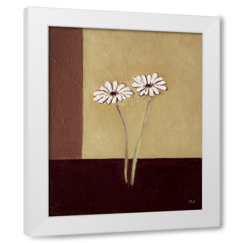 Daisies on brown White Modern Wood Framed Art Print by Hedy