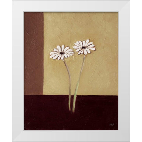 Daisies on brown White Modern Wood Framed Art Print by Hedy
