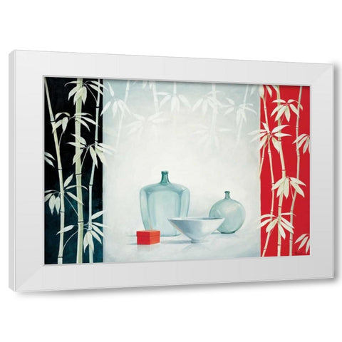 Bamboo and bowls I White Modern Wood Framed Art Print by Renee