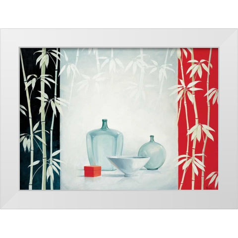Bamboo and bowls I White Modern Wood Framed Art Print by Renee