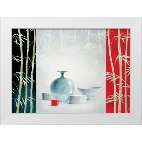Bamboo and bowls II White Modern Wood Framed Art Print by Renee