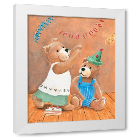 Party bears White Modern Wood Framed Art Print by Jasper