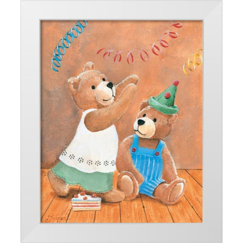 Party bears White Modern Wood Framed Art Print by Jasper