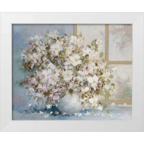 White flowers in vase White Modern Wood Framed Art Print by van de Poel, Theo