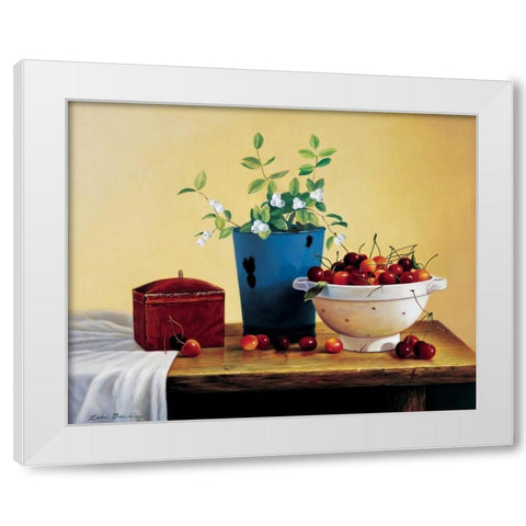 Stillife with cherries White Modern Wood Framed Art Print by Bradshaw, Zeke