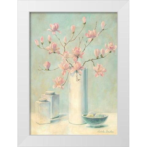 Pink flowers I White Modern Wood Framed Art Print by Boucher, Nathalie