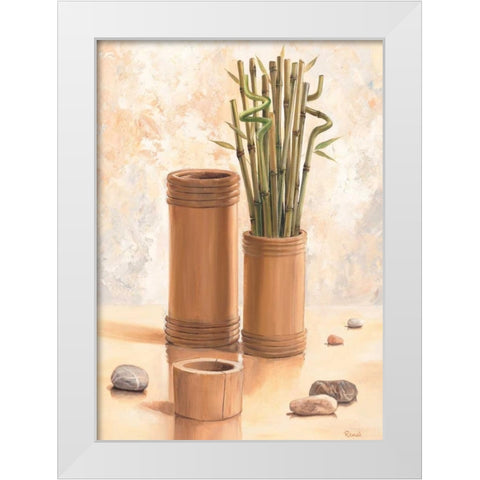 Zen bamboo I White Modern Wood Framed Art Print by Renee
