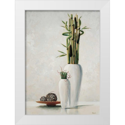 Bamboo in white vase I White Modern Wood Framed Art Print by Renee