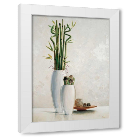 Bamboo in white vase II White Modern Wood Framed Art Print by Renee