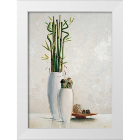 Bamboo in white vase II White Modern Wood Framed Art Print by Renee