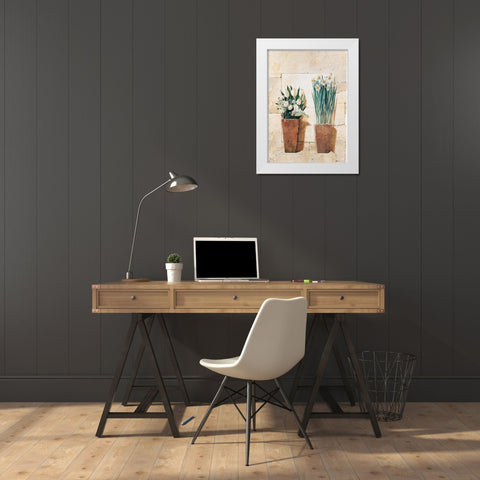 Two in a row White Modern Wood Framed Art Print by Renee