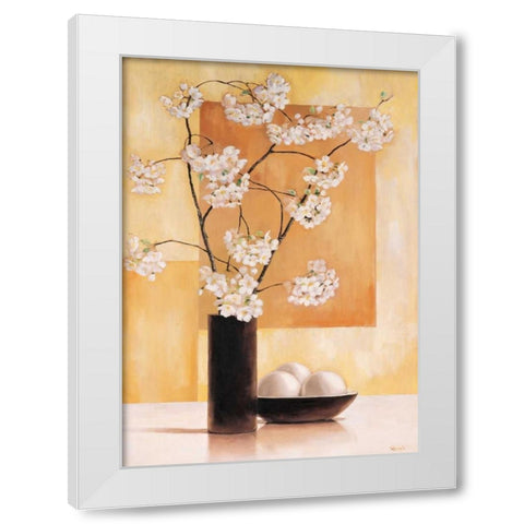 White blossom I White Modern Wood Framed Art Print by Renee