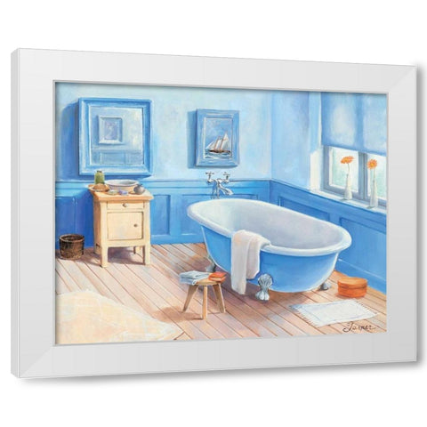 Bathroom in blue I White Modern Wood Framed Art Print by Jasper