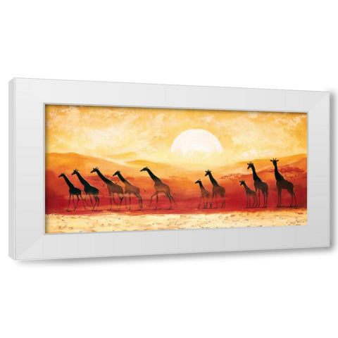 Giraffes in sunset White Modern Wood Framed Art Print by Renee