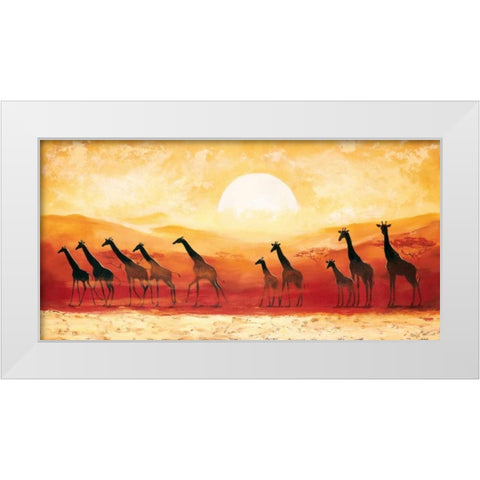 Giraffes in sunset White Modern Wood Framed Art Print by Renee