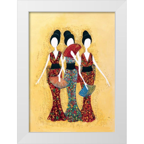 Japanese ladies White Modern Wood Framed Art Print by Hedy