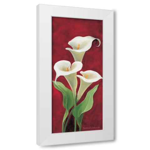 Calla on burgundy I White Modern Wood Framed Art Print by Schweser, Gertrud