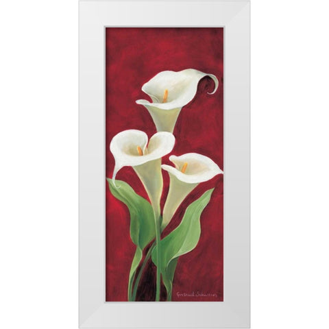 Calla on burgundy I White Modern Wood Framed Art Print by Schweser, Gertrud