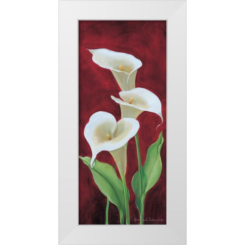Calla on burgundy III White Modern Wood Framed Art Print by Schweser, Gertrud